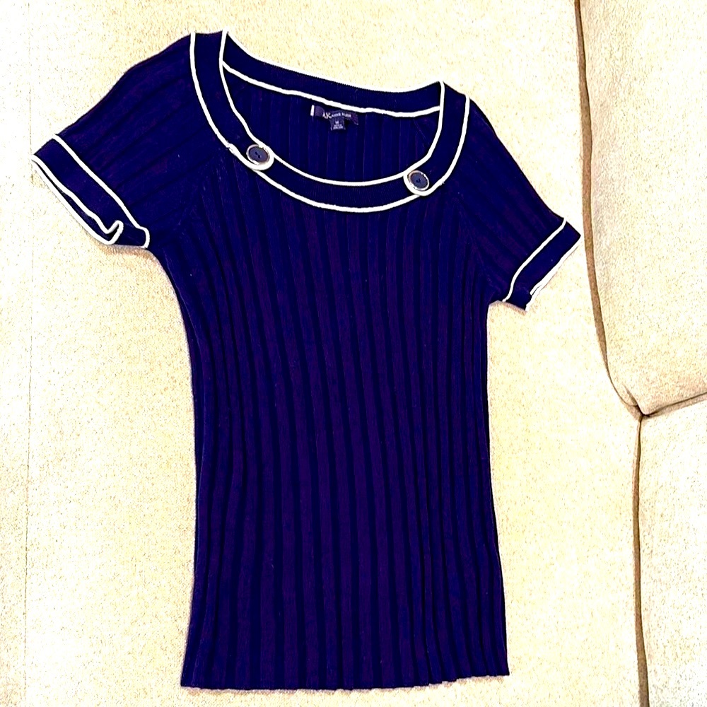 Anne Klein Navy Top with White Accents